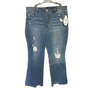 Scoop Women's 18 Crop Flare Distressed Jeans Medium Wash Stretch Modern Grunge